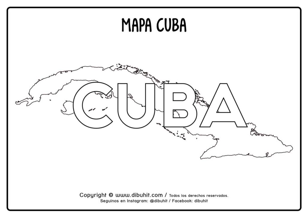 Dibujo de mapa y nombre de cuba para colorear