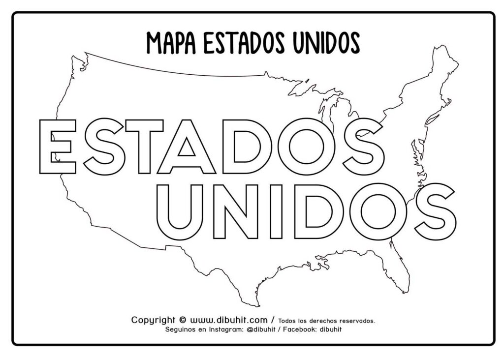 Dibujo de mapa y nombre de estados unidos para colorear