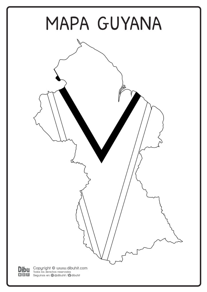 Dibujo de mapa y bandera de guyana para colorear