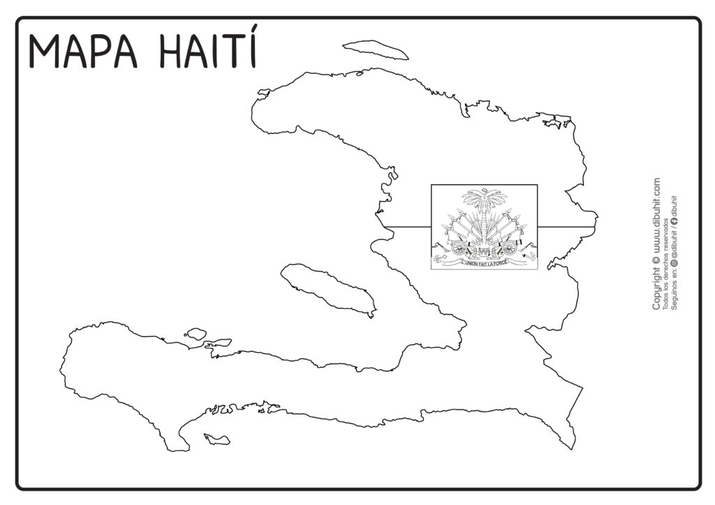 Dibujo de mapa y bandera de haiti para colorear