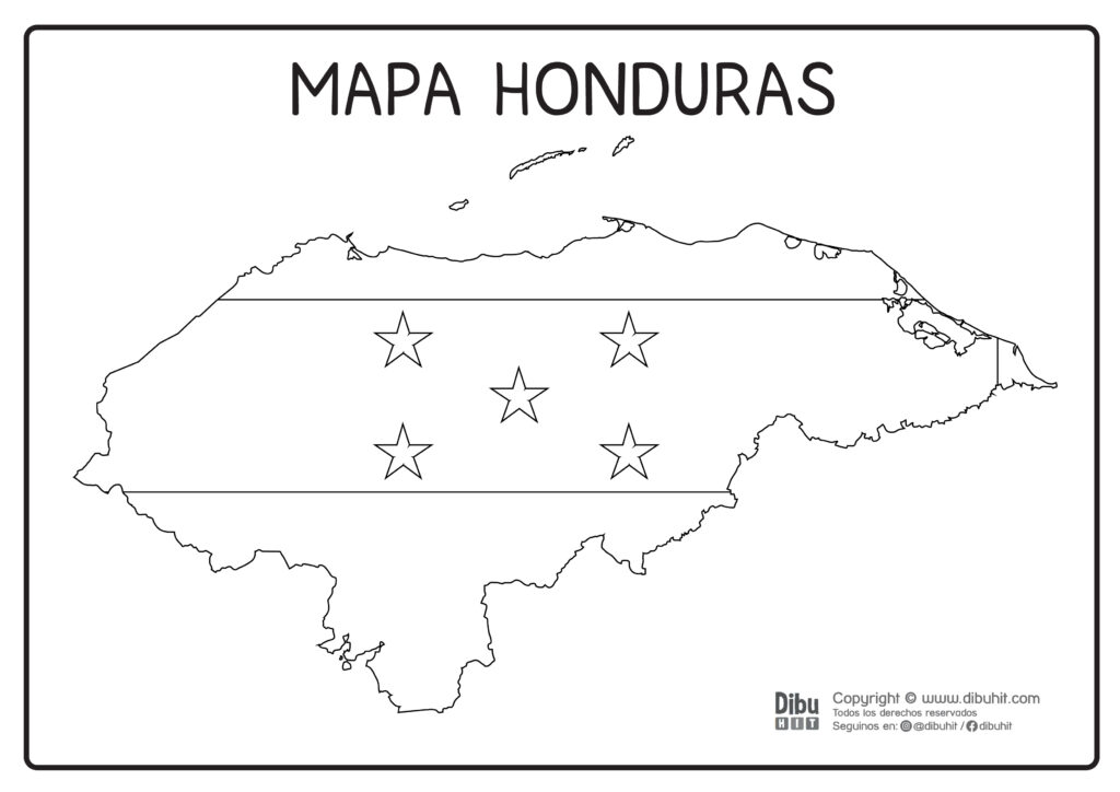 Dibujo de mapa y bandera de honduras para colorear