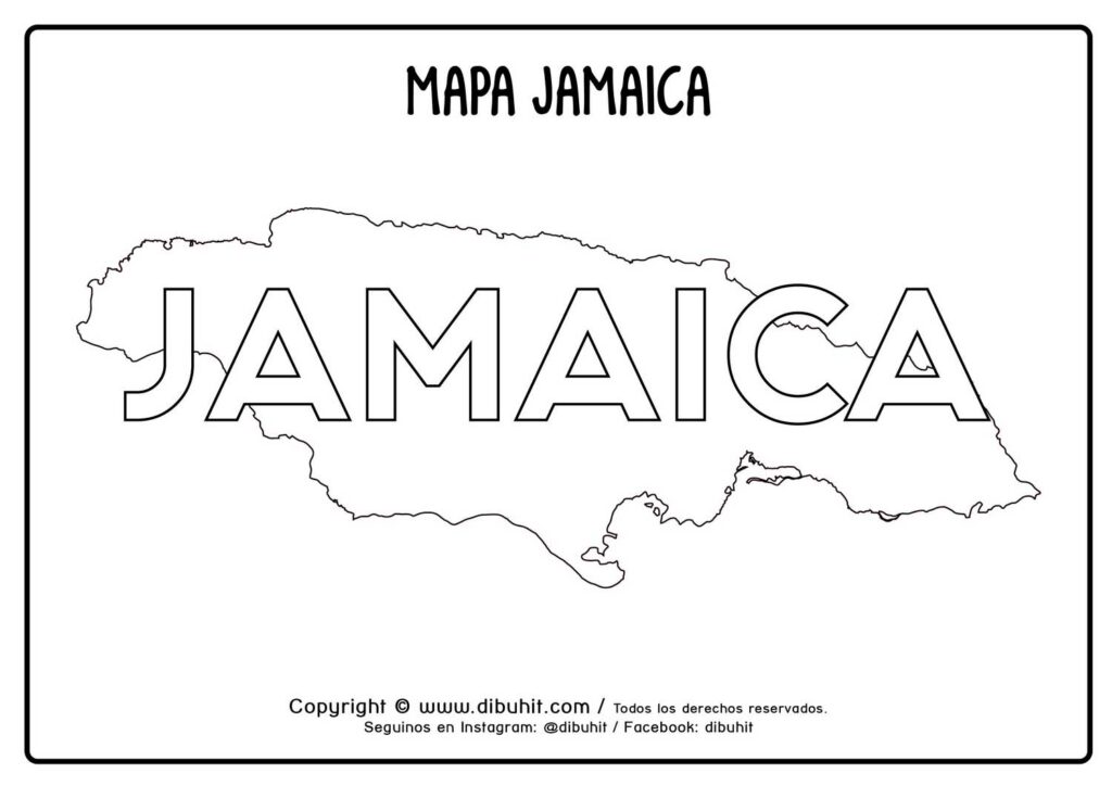 Dibujo de mapa y nombre de jamaica para colorear