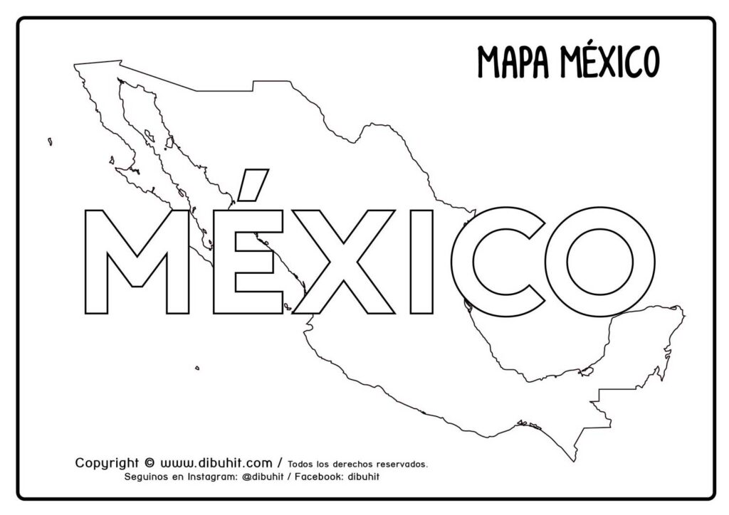 Dibujo de mapa y nombre de mexico para colorear