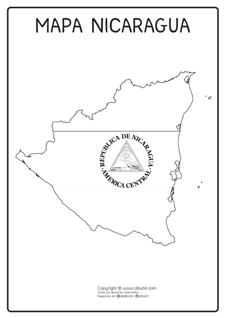 Dibujo de mapa y bandera de nicaragua para colorear