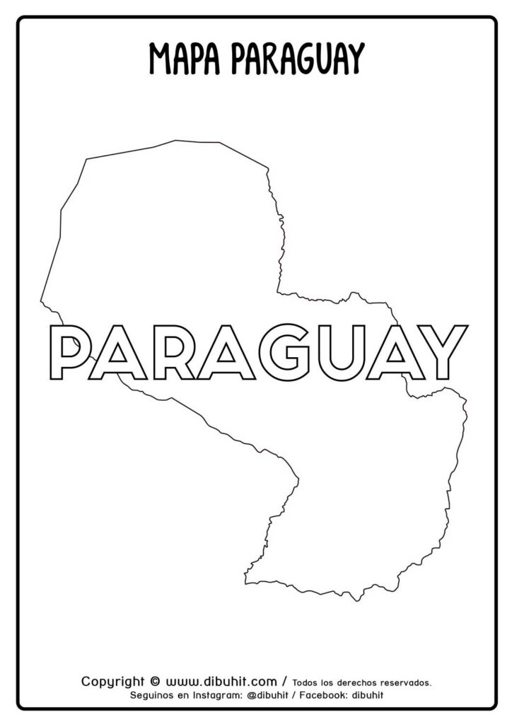 Dibujo de mapa y nombre de Paraguay para colorear