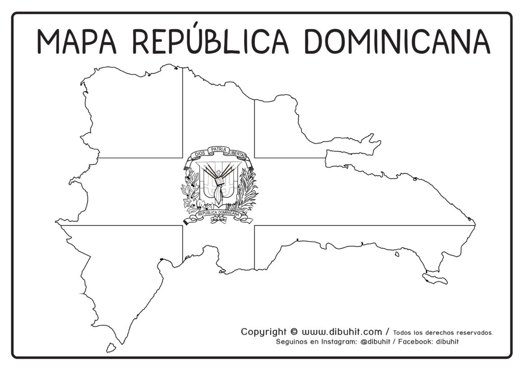 Dibujo de mapa y bandera de Republica Dominicana para colorear