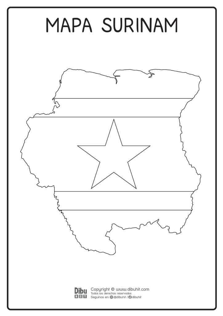 Dibujo de mapa de Surinam con bandera para colorear