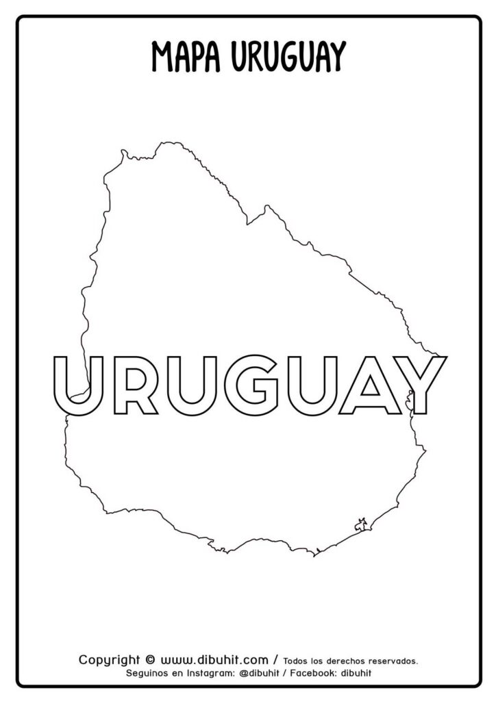 Dibujo de mapa y nombre de Uruguay para colorear