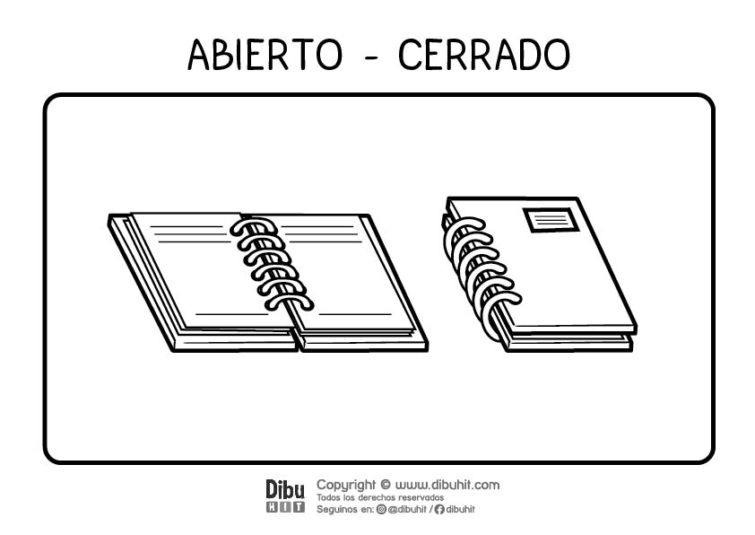 Dibujo de opuestos para colorear abierto cerrado con cuadernos