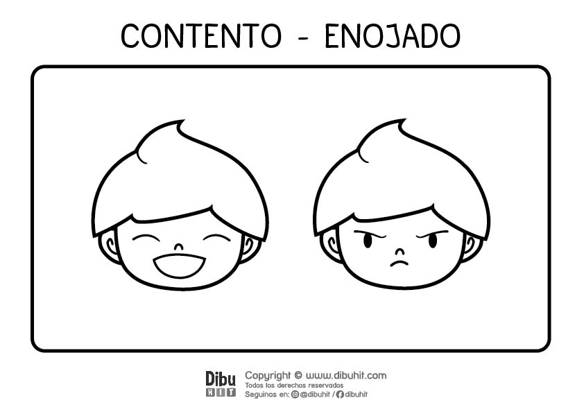 Dibujo de opuestos para colorear contento enojado