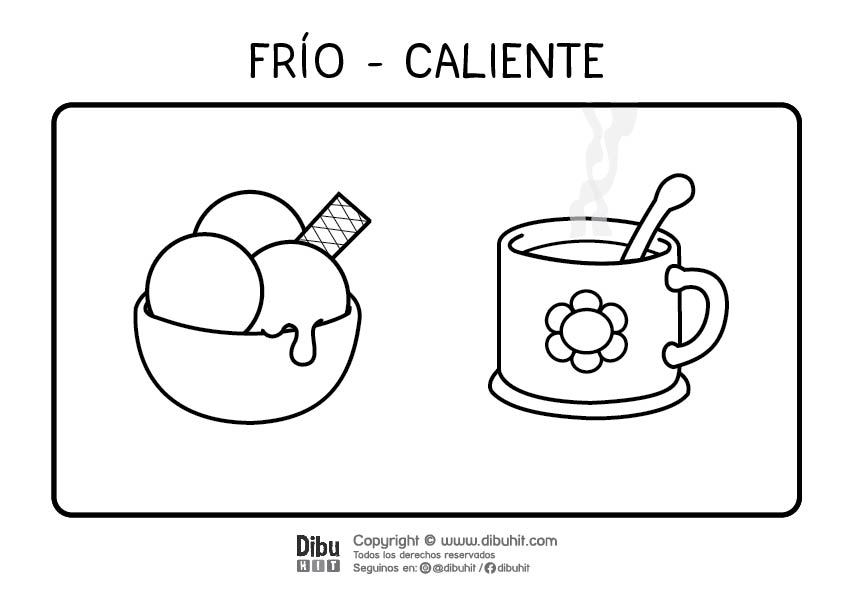 Dibujo de opuestos para colorear frio caliente helado y cafe