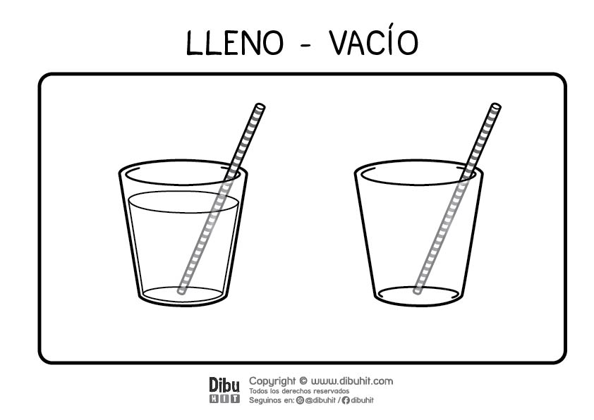 Dibujo de opuestos para colorear lleno vacio con vaso de agua