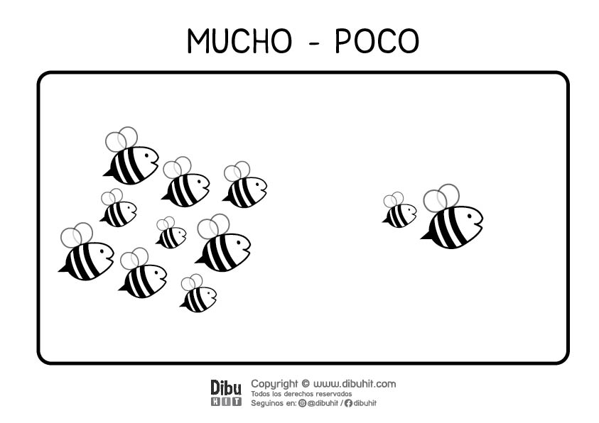 Dibujo de opuestos para colorear mucho poco con abejas abejitas