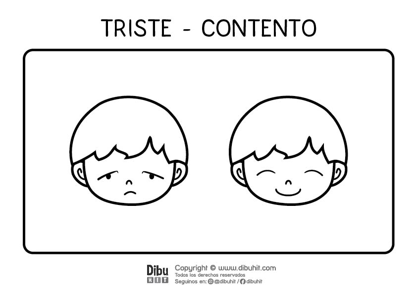 Dibujo de opuestos para colorear triste contento con niños