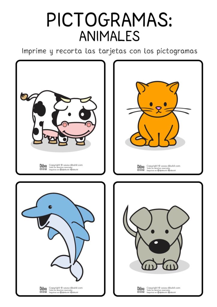 pictogramas animales vaca gato delfin perro