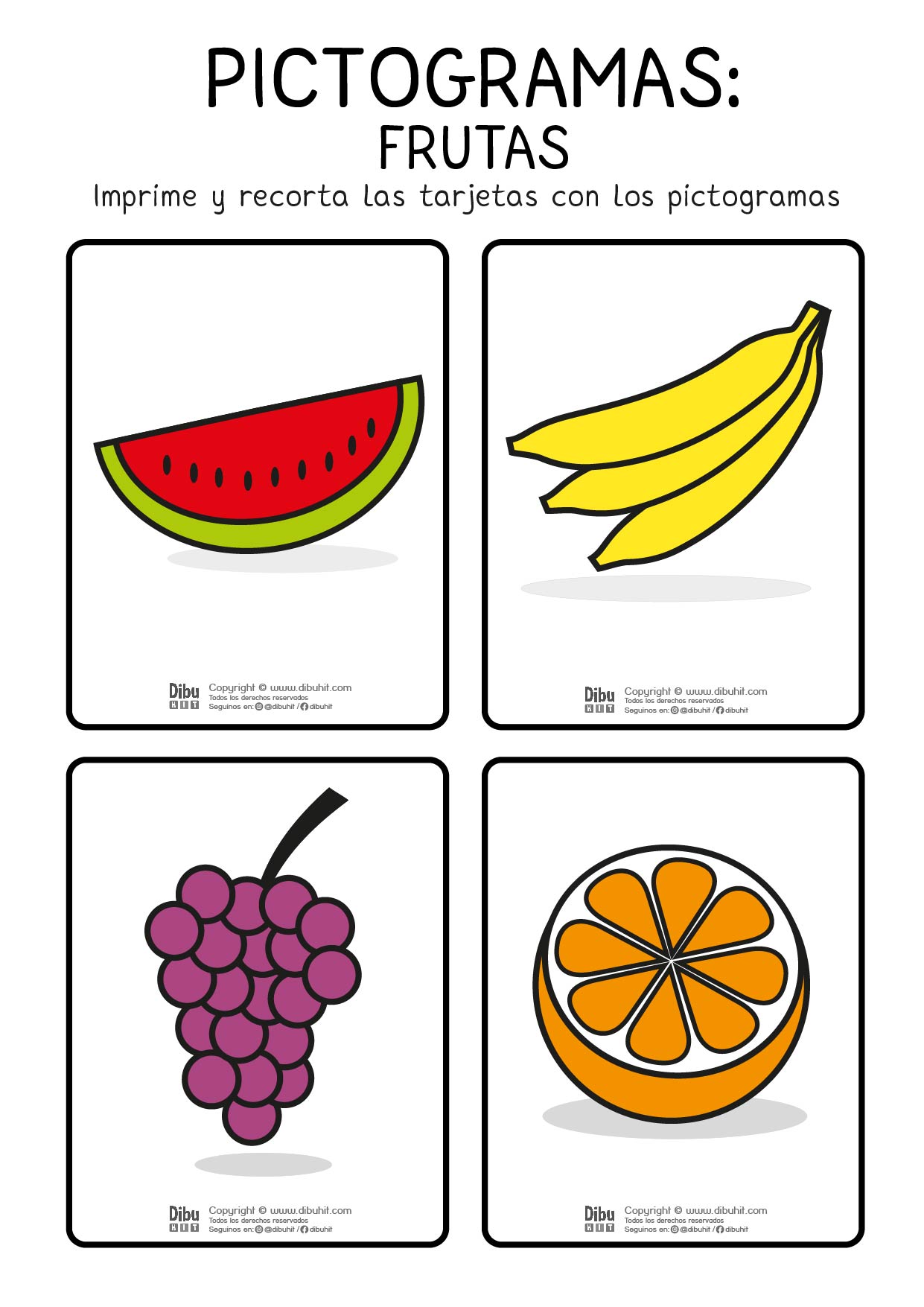 pictograma frutas sandia bananas uvas naranja