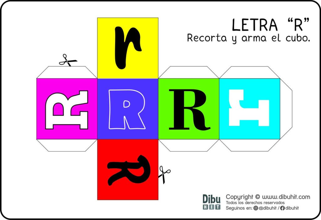 Cubo para imprimir y armar con la letra r