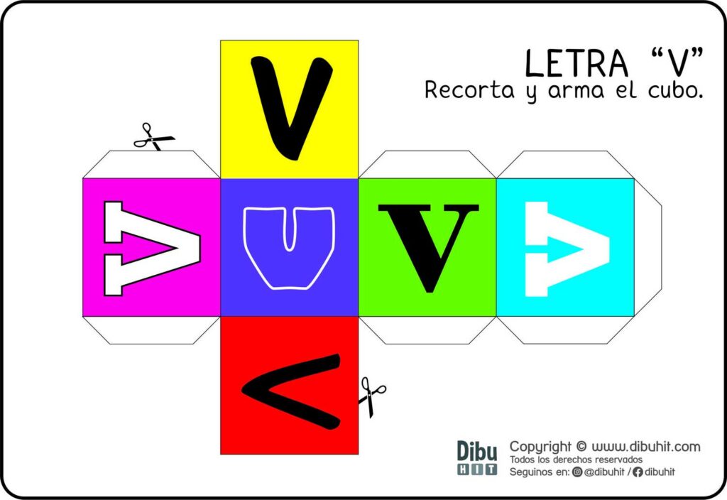 Cubo para imprimir y armar con la letra v