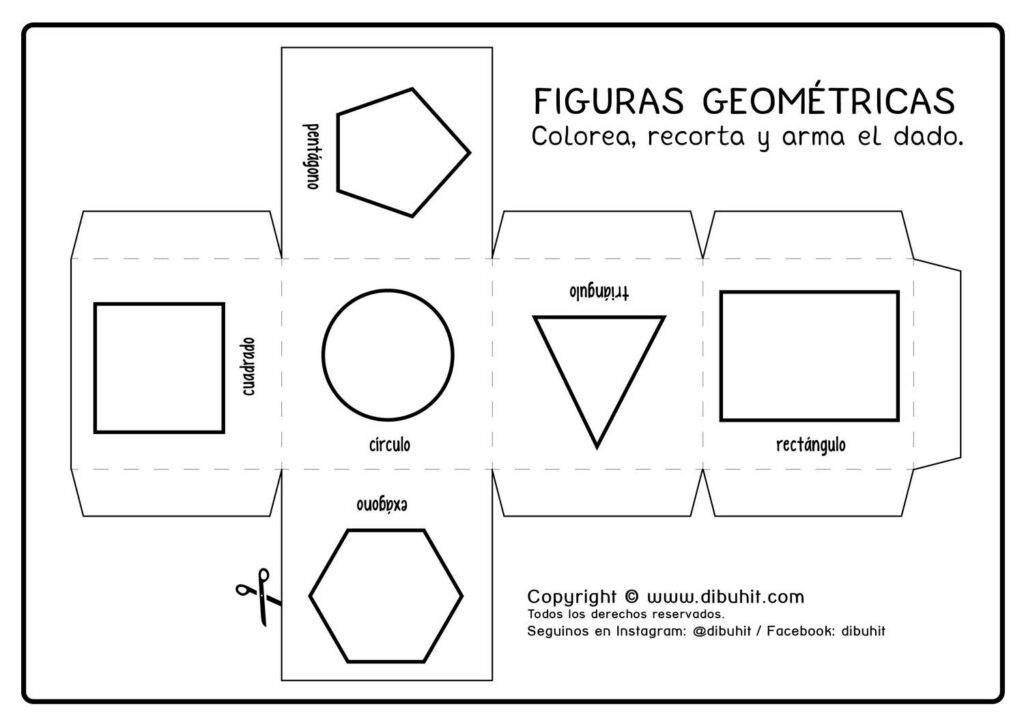 Cubo para imprimir y armar con dibujos de figuras geometricas