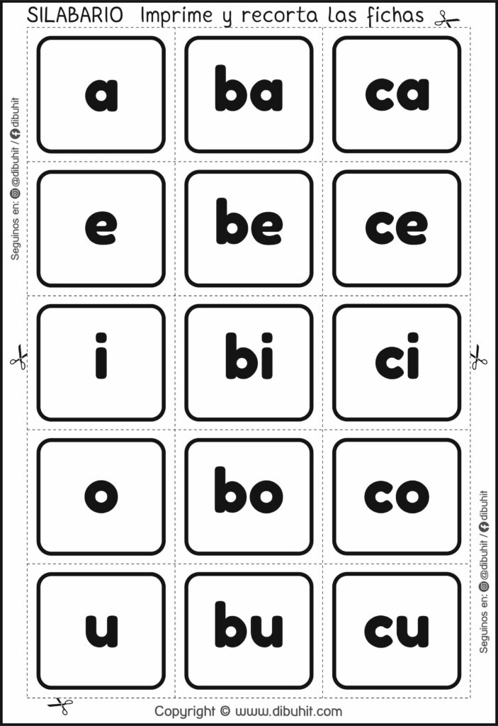 Silabario letras en imprenta minuscula para imprimir y recortar