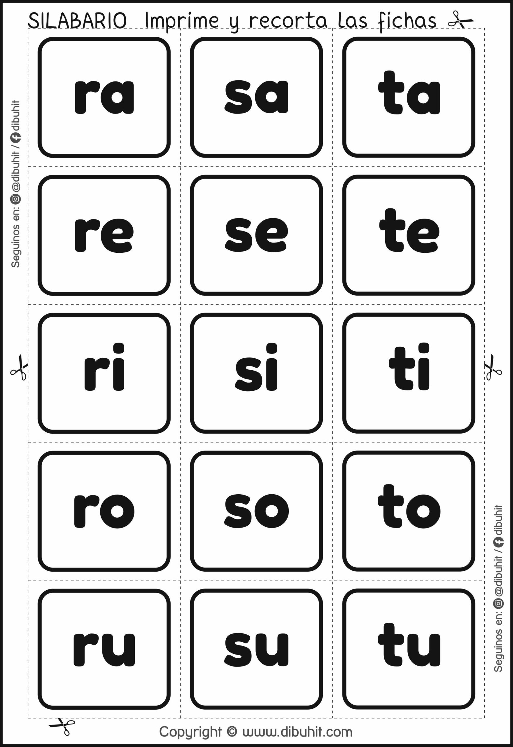 Silabario letras en imprenta minuscula para imprimir y recortar