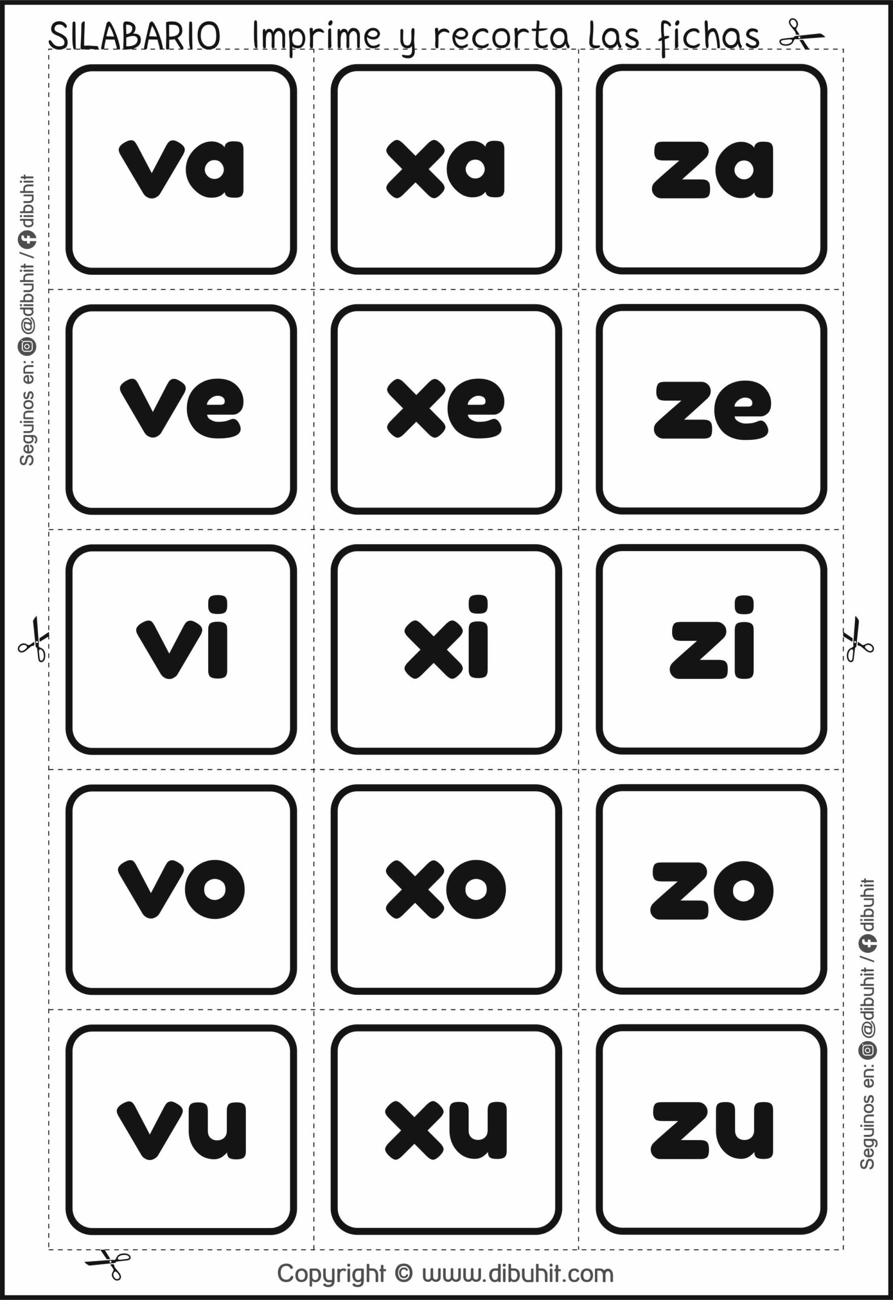 Silabario letras en imprenta minuscula para imprimir y recortar