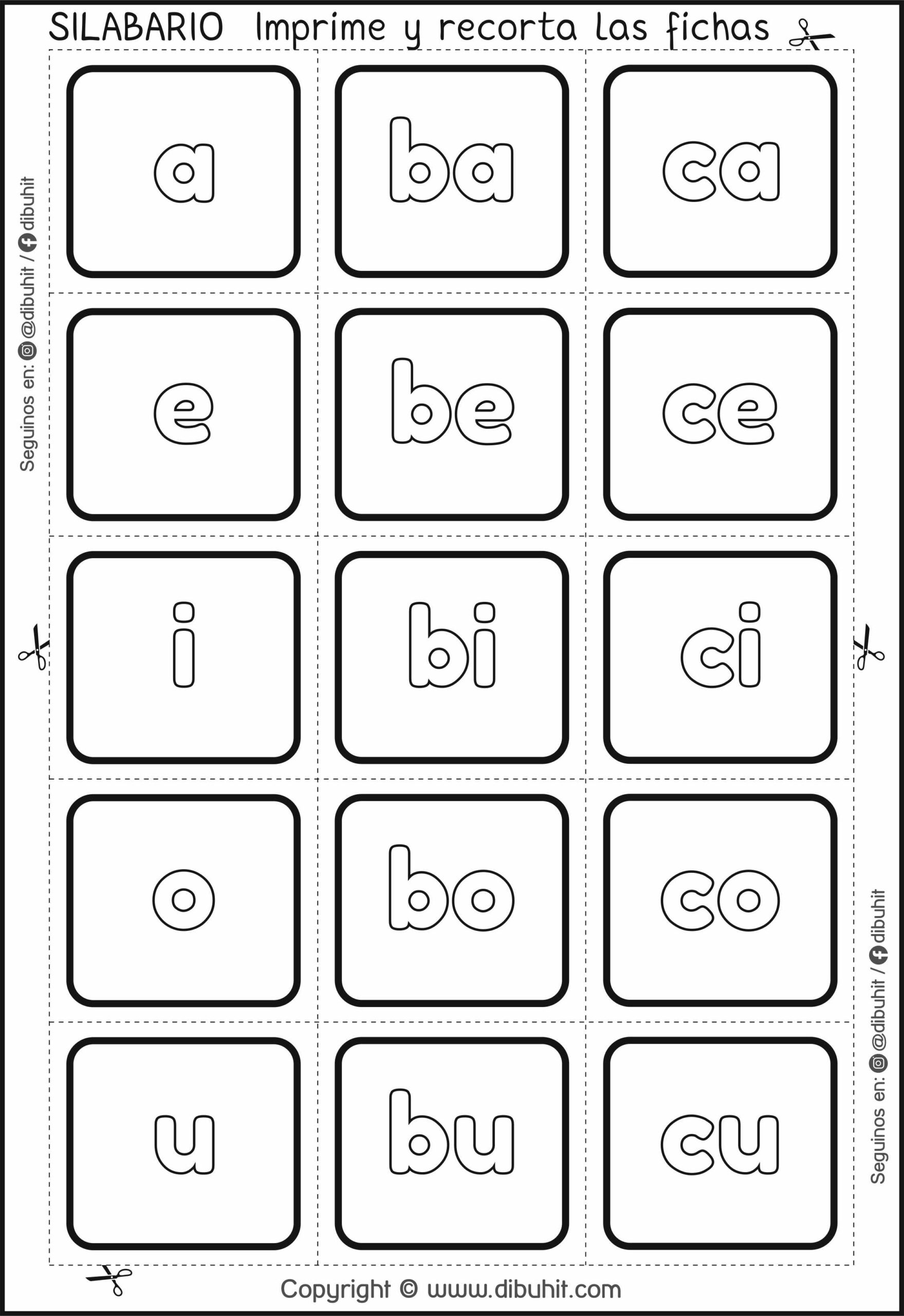 Silabario fichas para imprimir colorear y recortar con letra imprenta minuscula