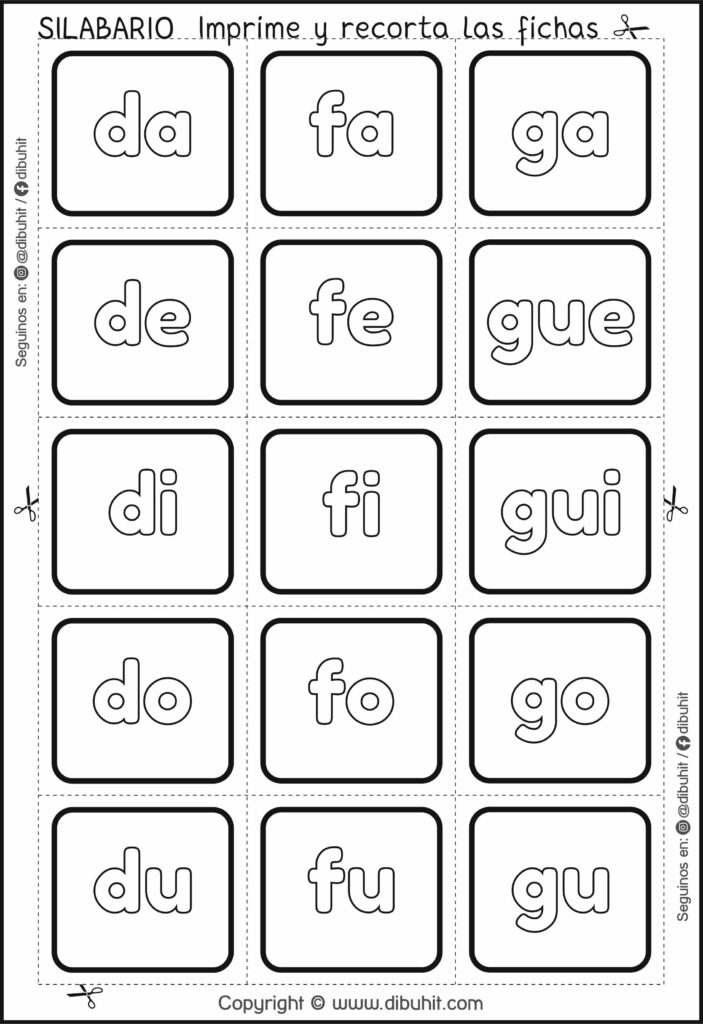 Silabario fichas para imprimir colorear y recortar con letra imprenta minuscula