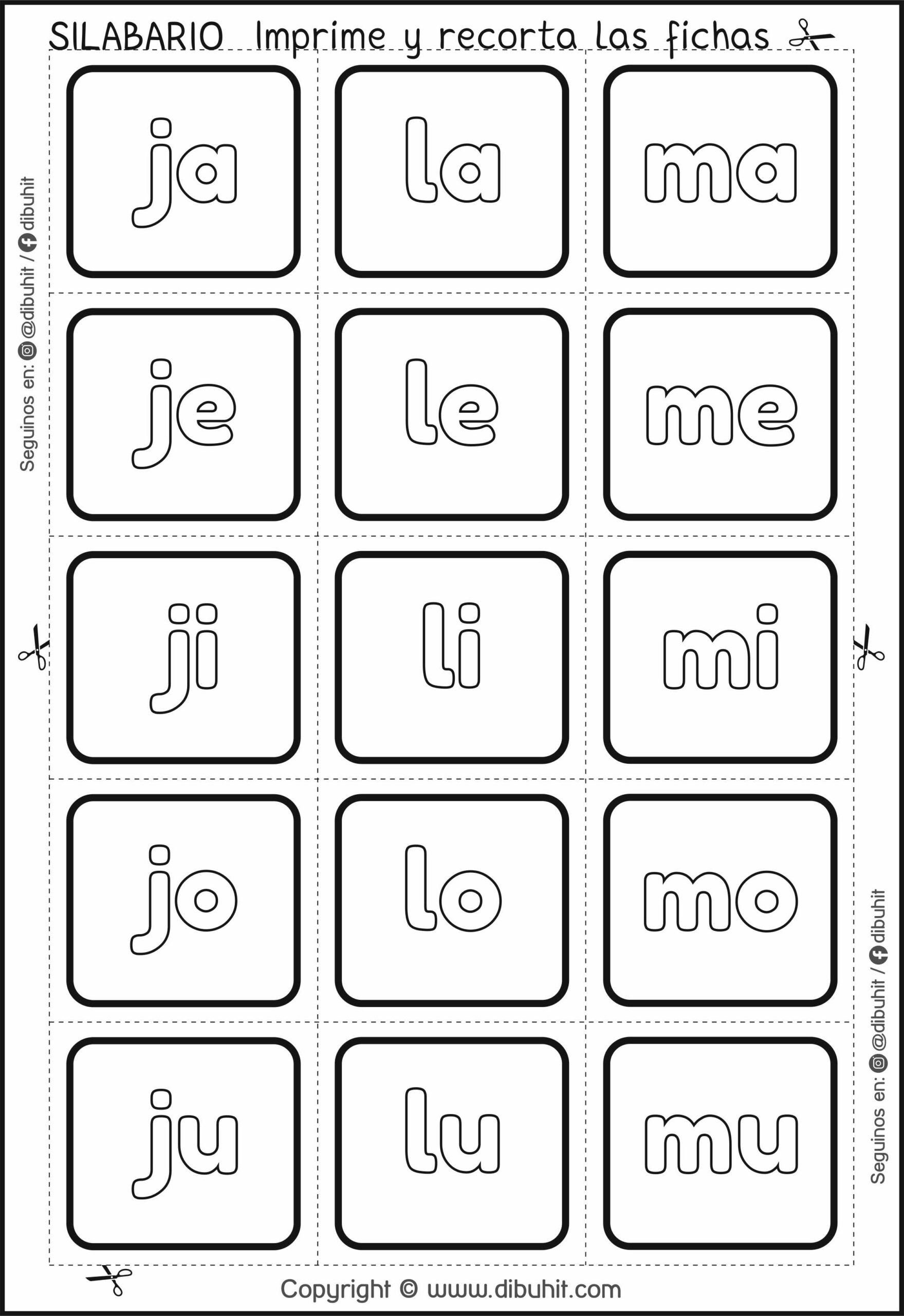 Silabario fichas para imprimir colorear y recortar con letra imprenta minuscula