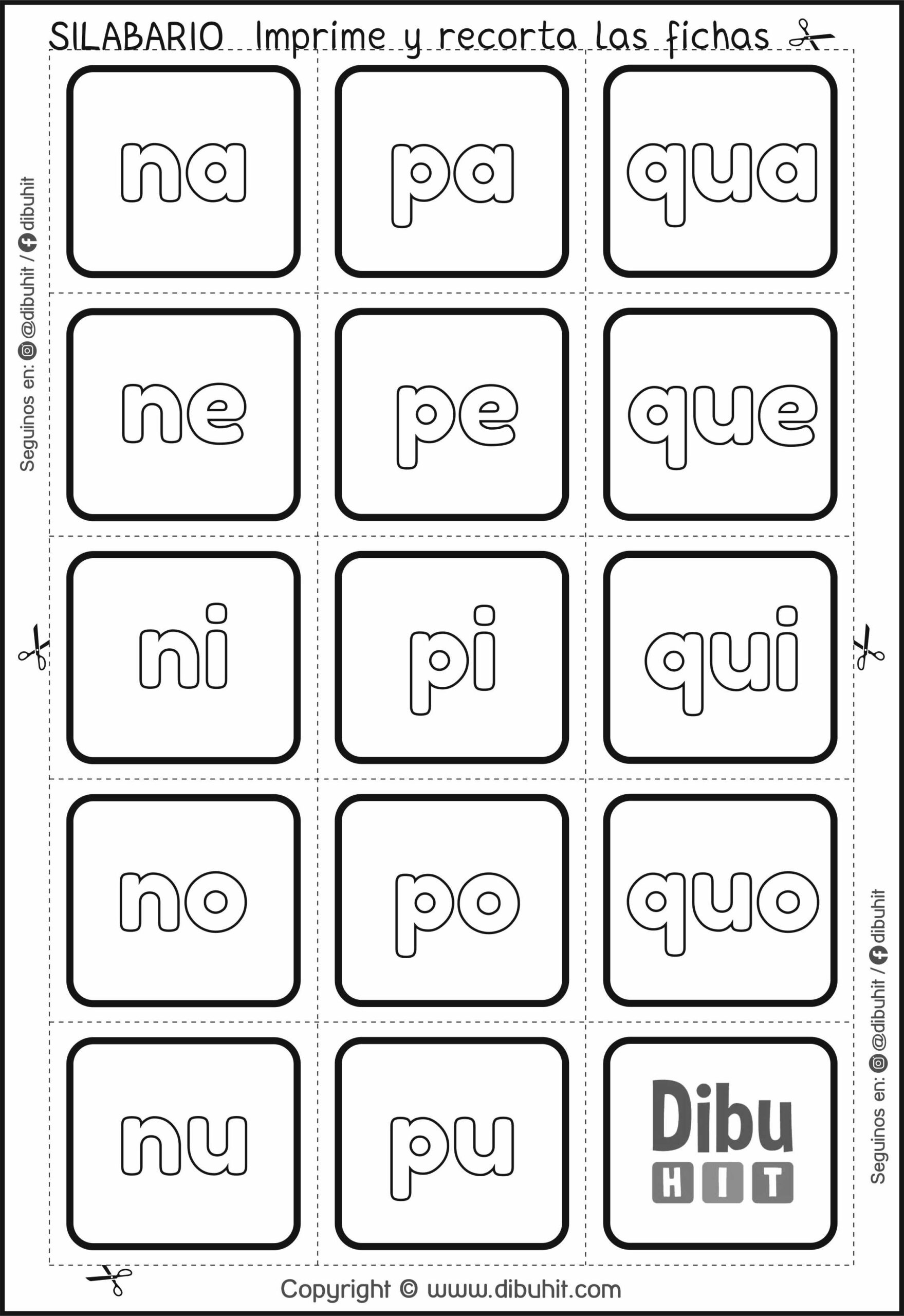 Silabario fichas para imprimir colorear y recortar con letra imprenta minuscula