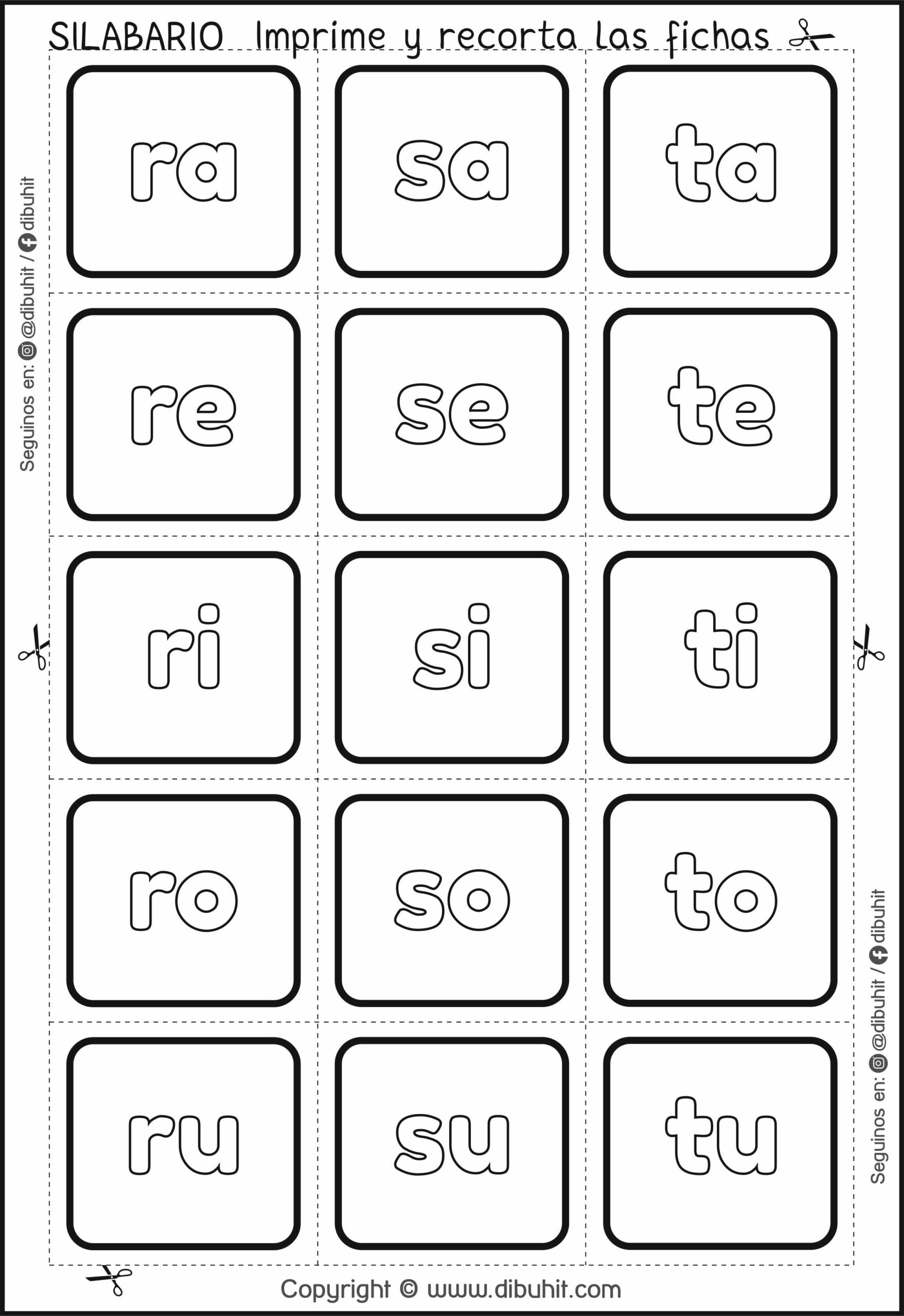 Silabario fichas para imprimir colorear y recortar con letra imprenta minuscula