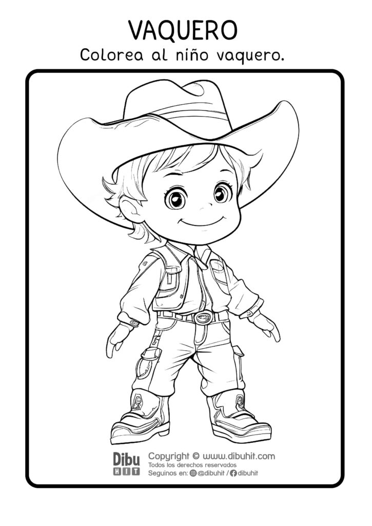 Dibujo de una niño vaquero para colorear