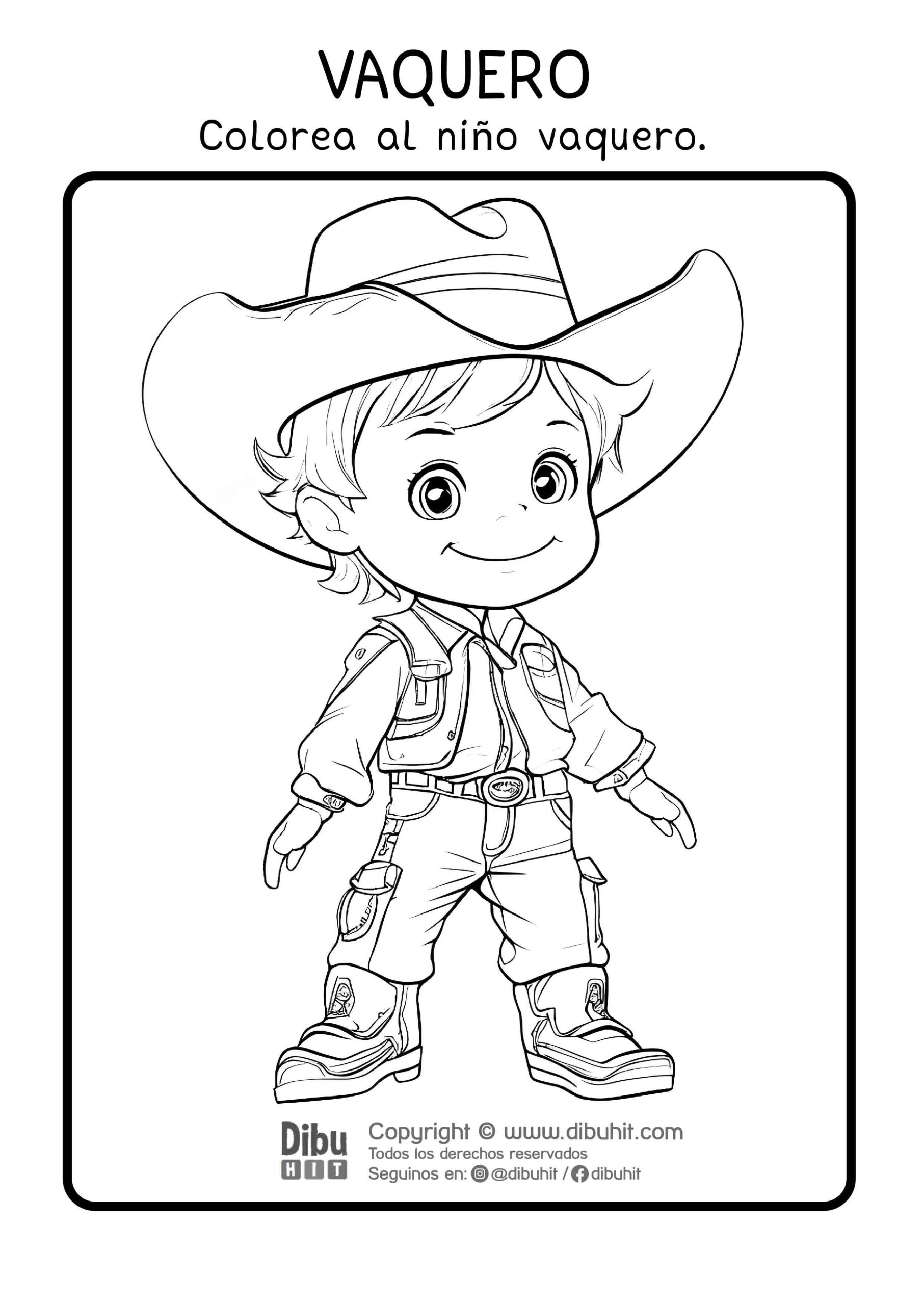 Dibujo de una niño vaquero para colorear