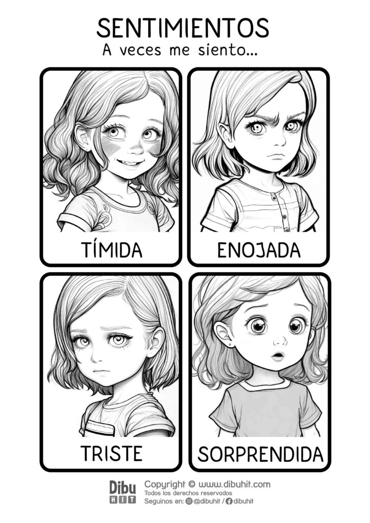 Lamina didactica sentimientos nena timida enojada sorprendida triste