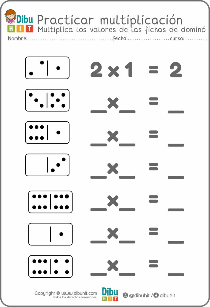 fichas dominó números multiplicación