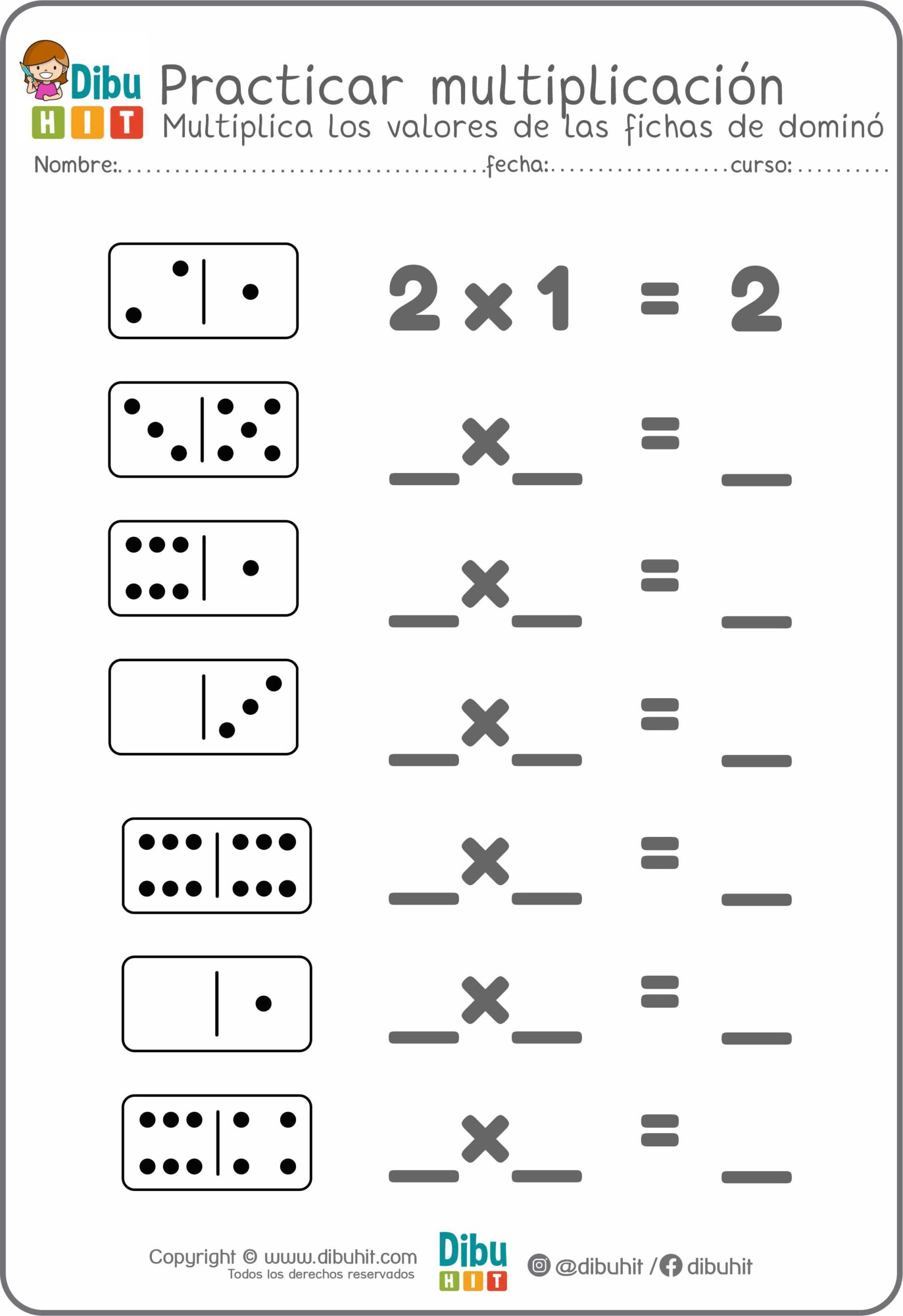 fichas dominó números multiplicación