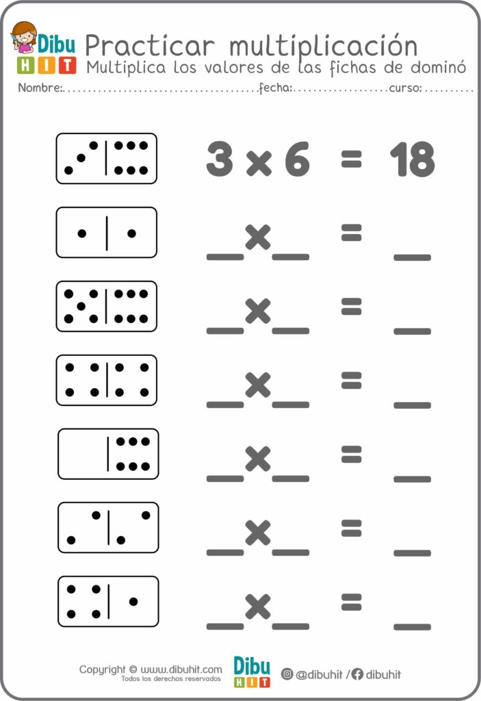 fichas dominó números multiplicación