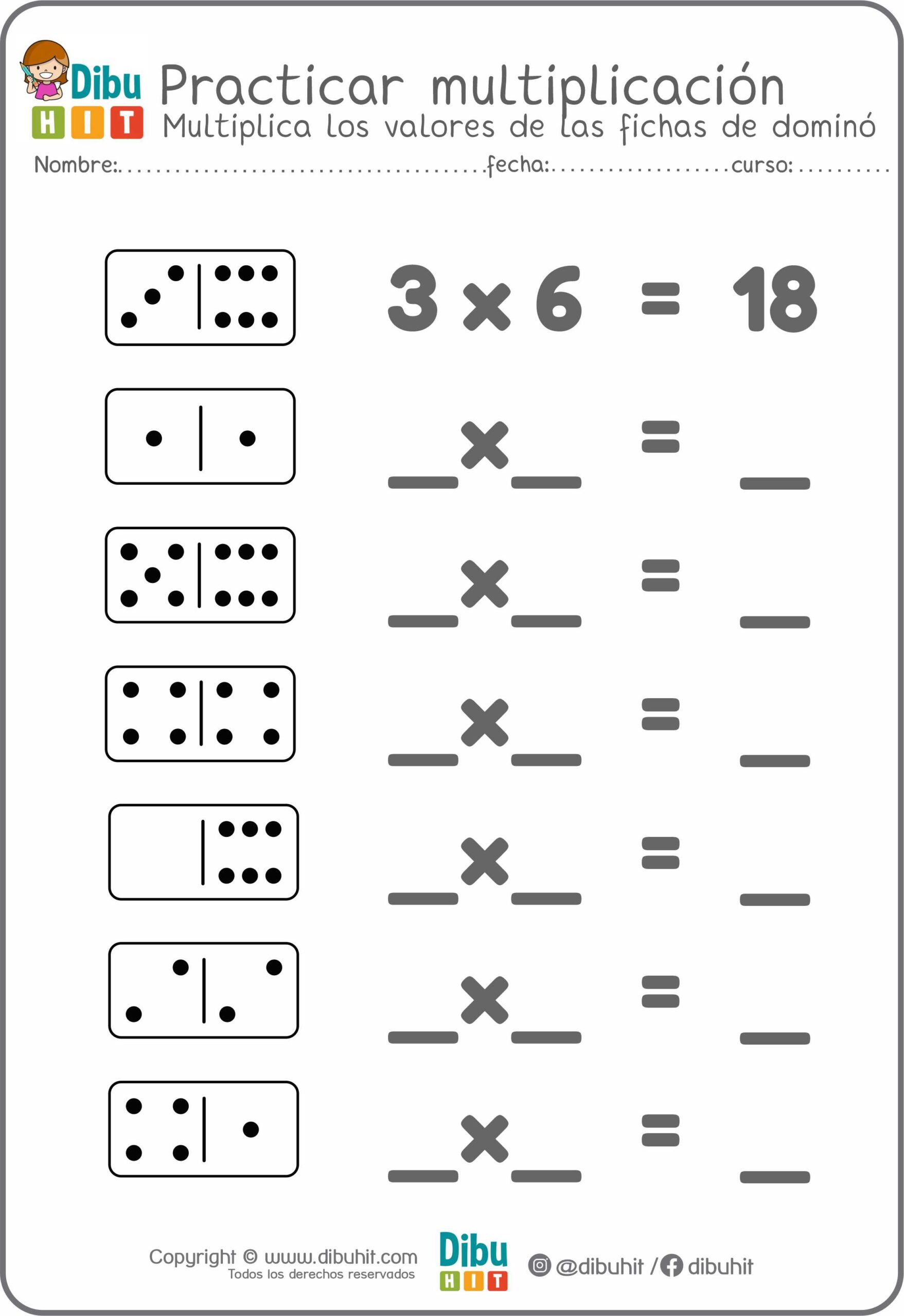 fichas dominó números multiplicación