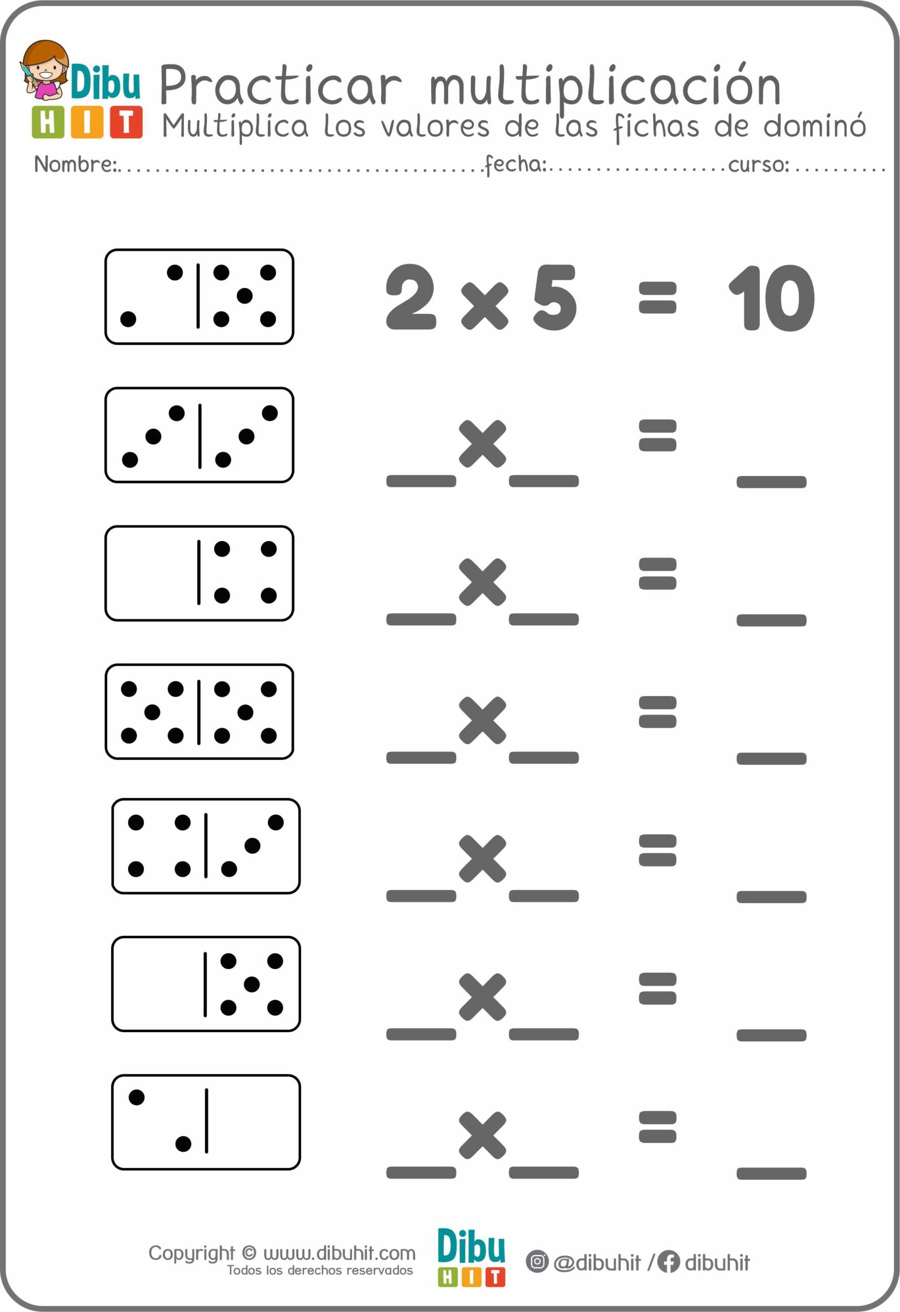 fichas dominó números multiplicación