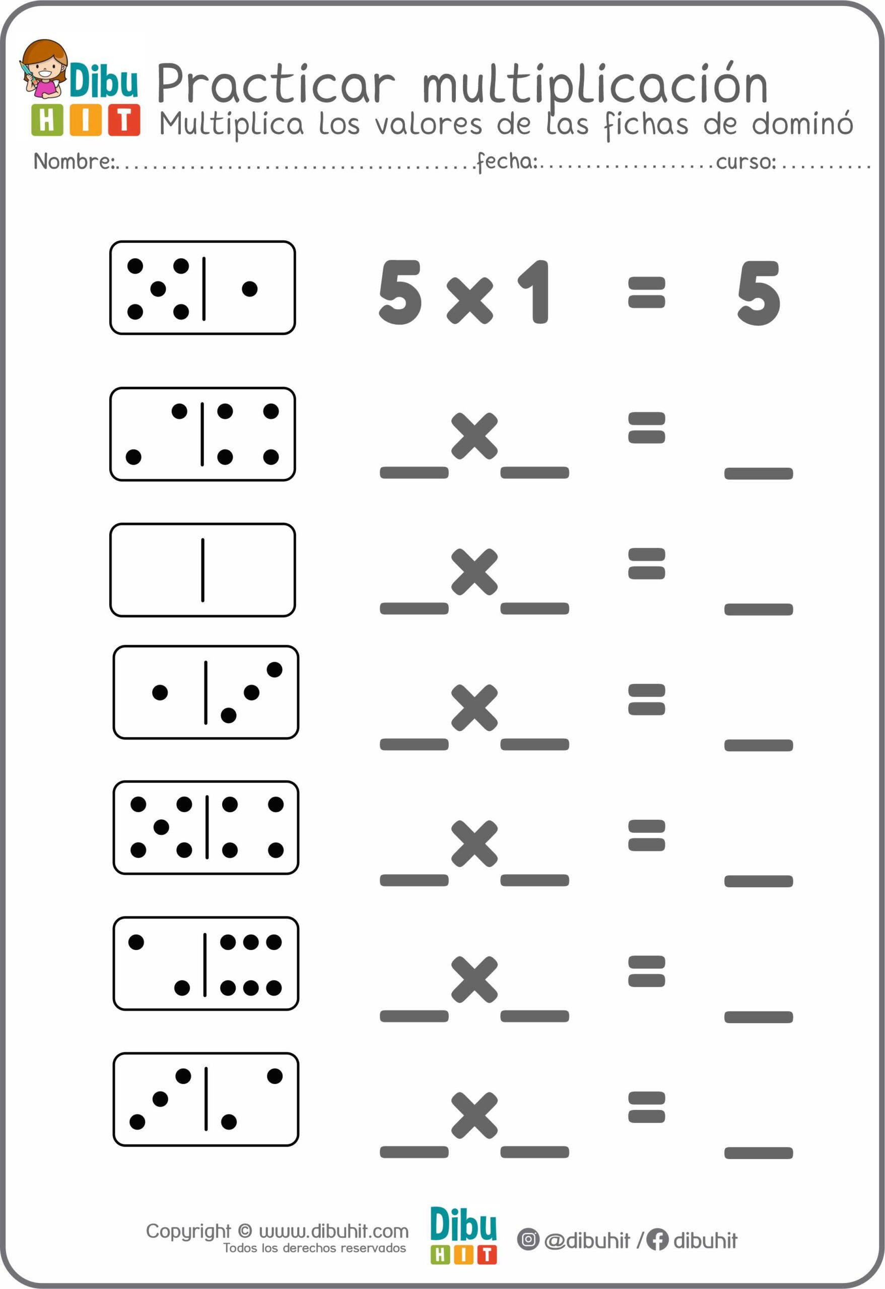 fichas dominó números multiplicación