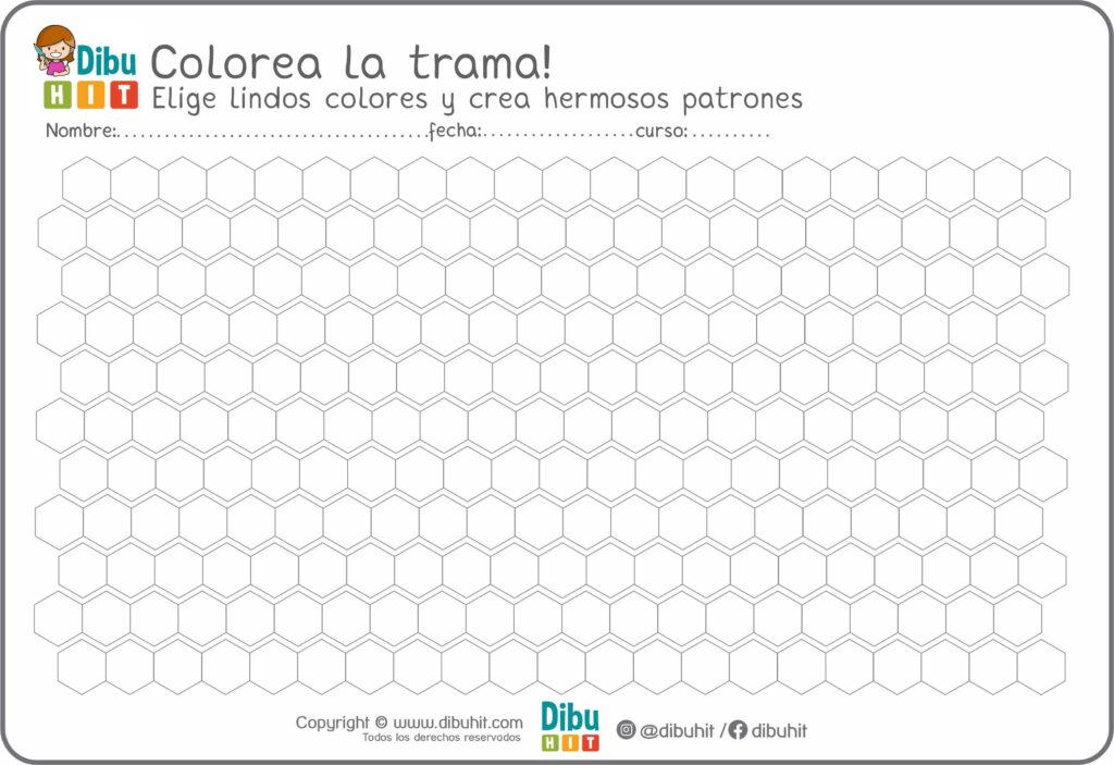 Dibujo didactico para colorear trama ade hexagonos