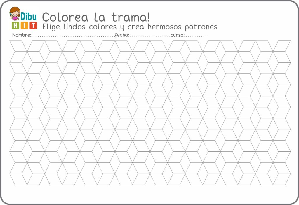 Dibujo didactico para colorear trama geometrica de rombos y paralelogramos