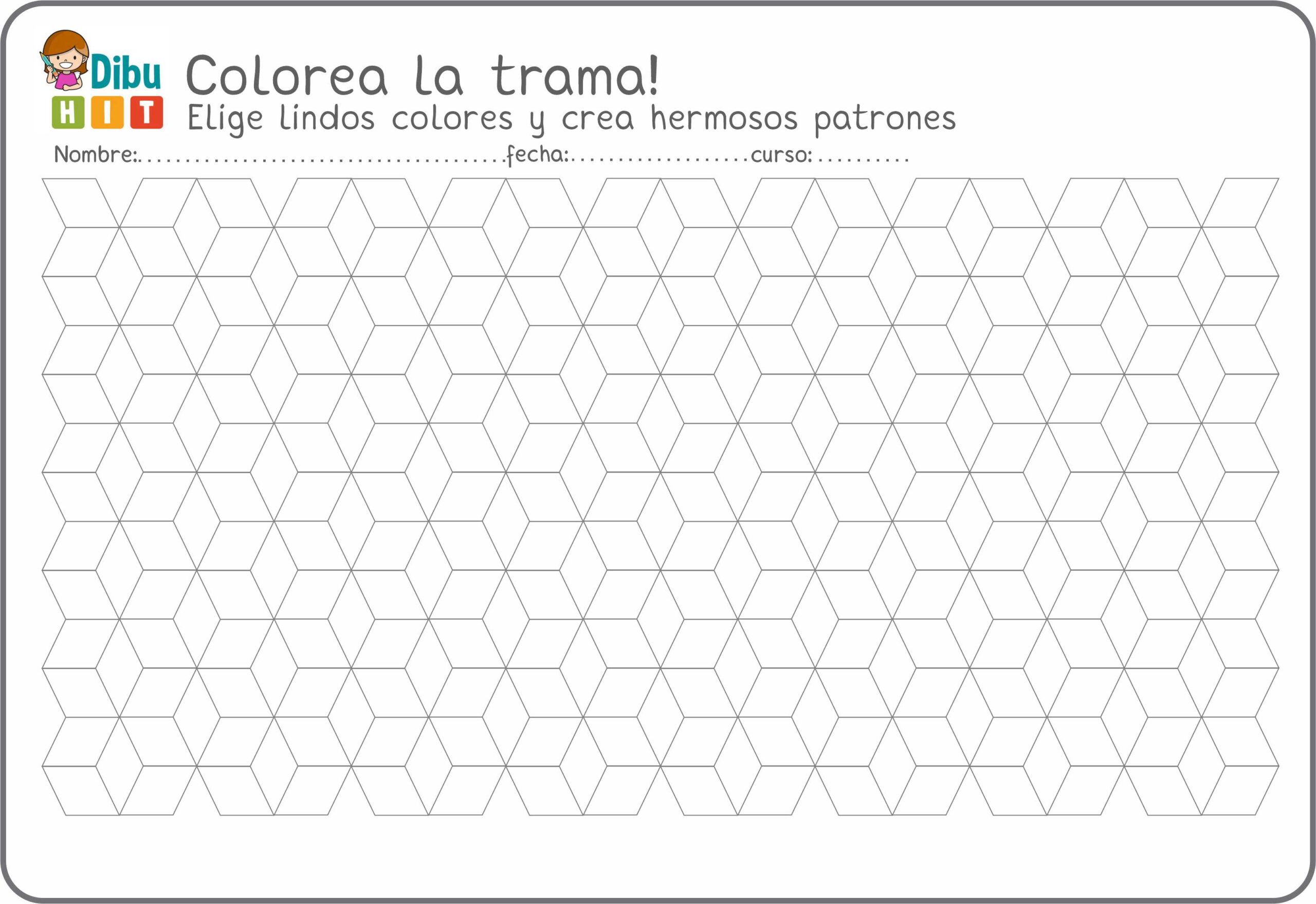 Dibujo didactico para colorear trama geometrica de rombos y paralelogramos