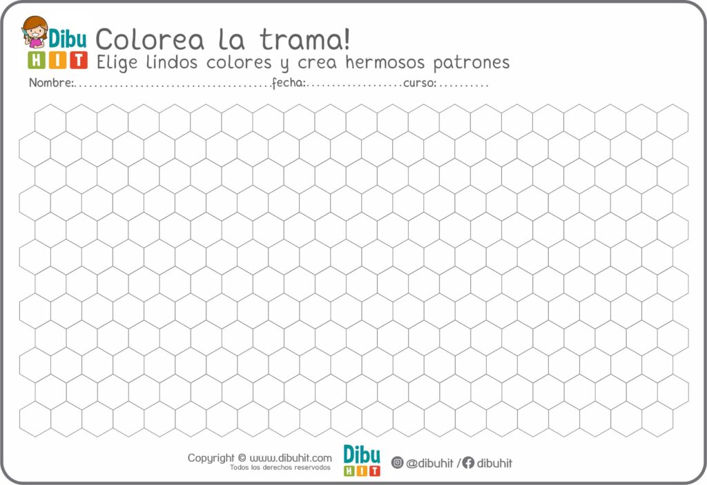 dibujo didactico para colorear la trama de hexagonos