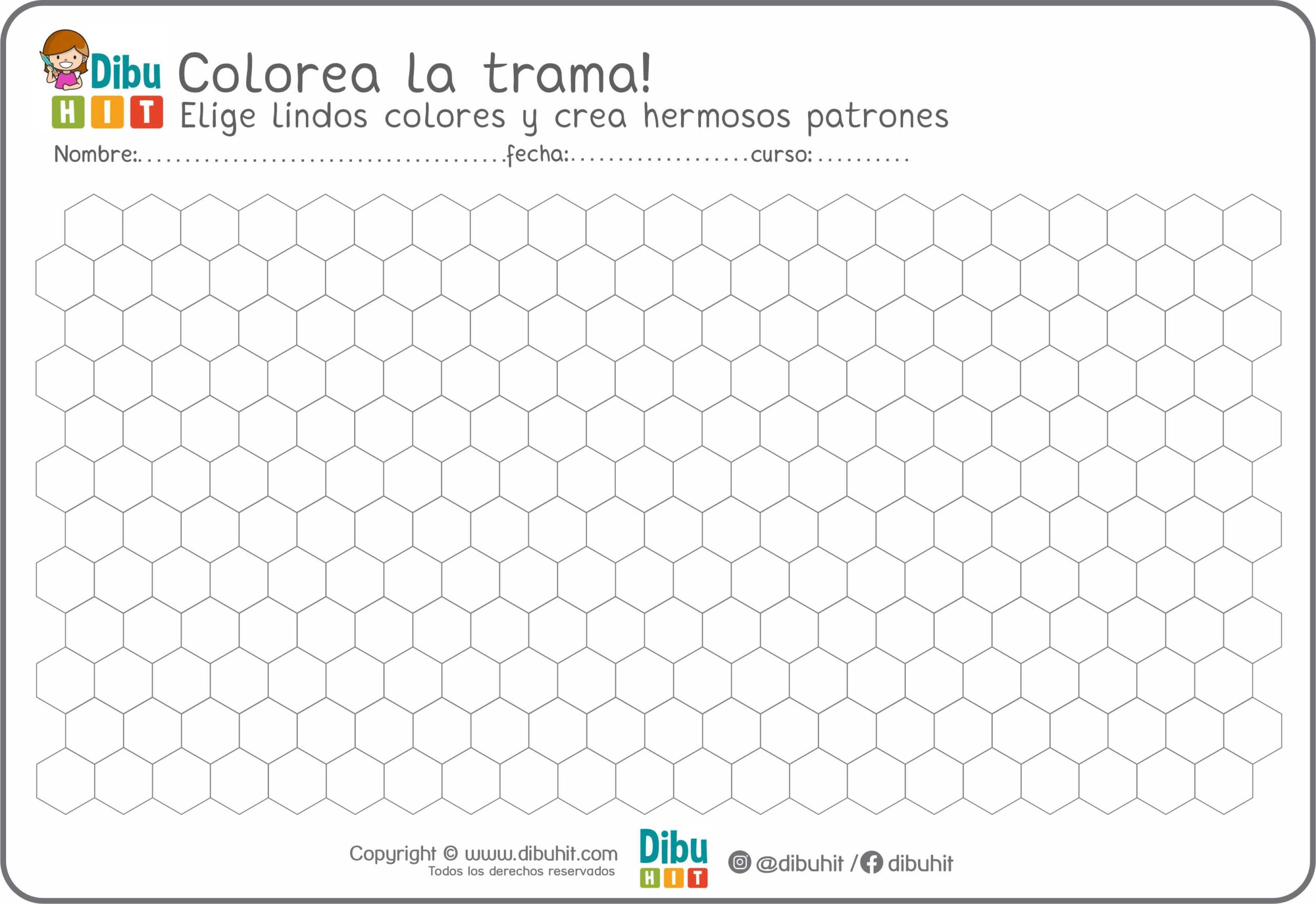 dibujo didactico para colorear la trama de hexagonos