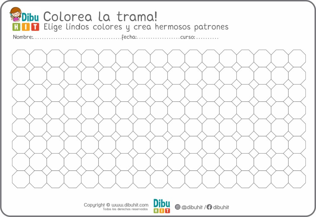 dibujo didactico para colorear trama de cuadrados y octogonos