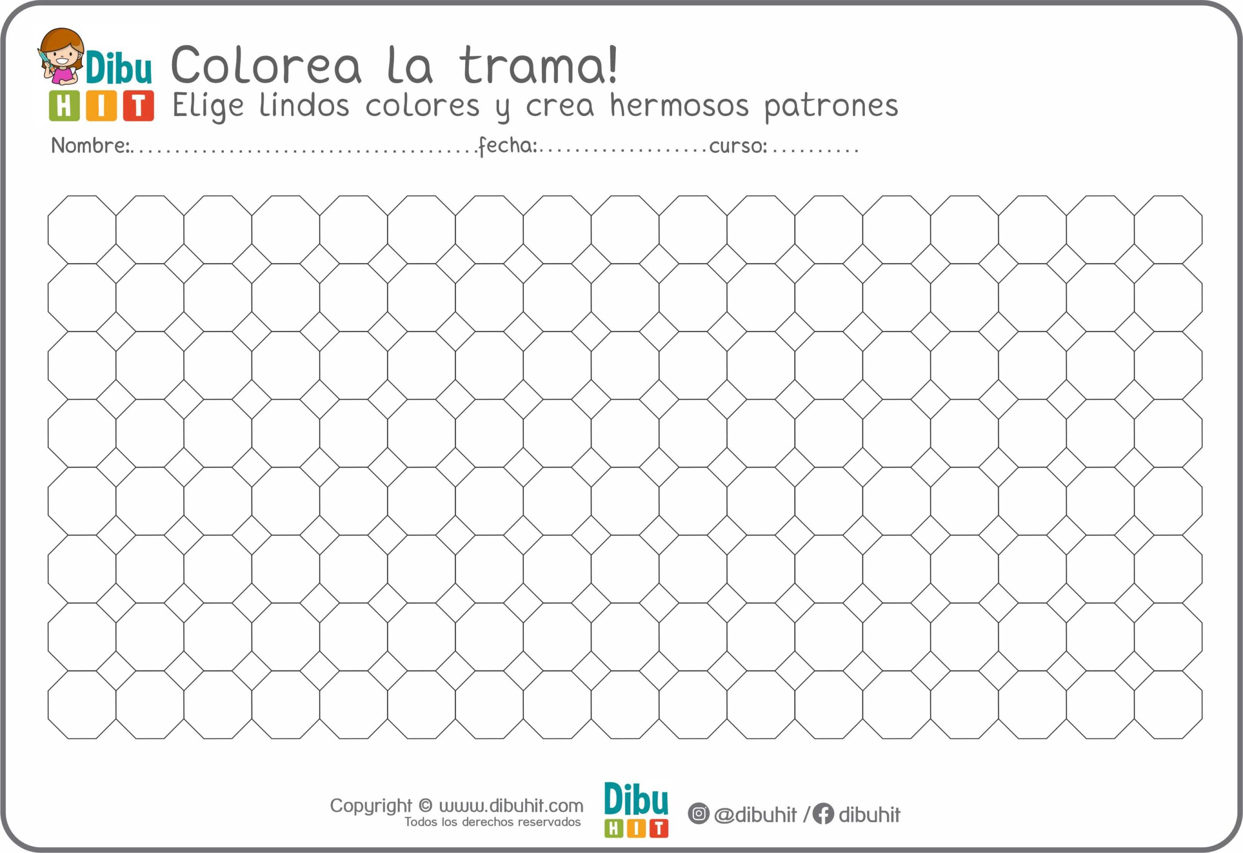 dibujo didactico para colorear trama de cuadrados y octogonos