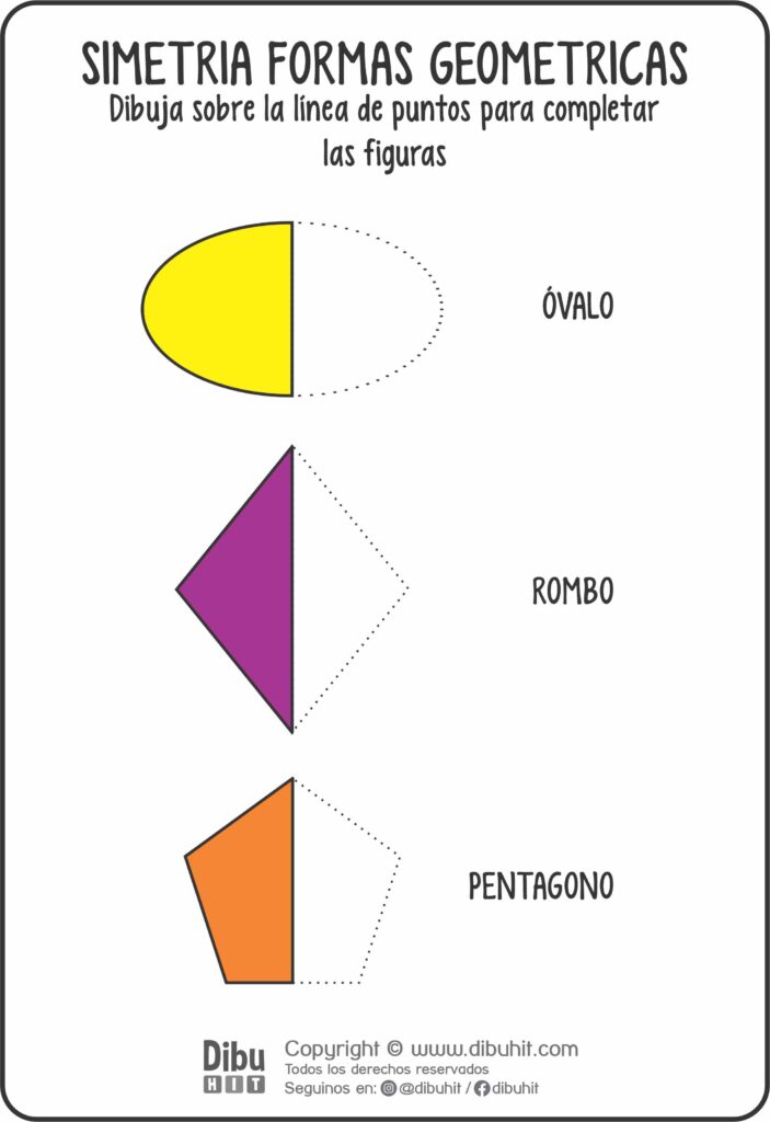 Ficha didactica simetria de formas geometricas ovalo rombo pentagono