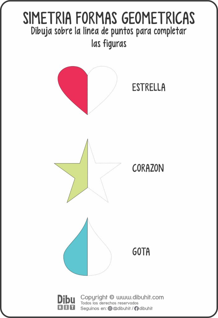 Ficha didactica simetria de formas geometricas corazon estrella gota