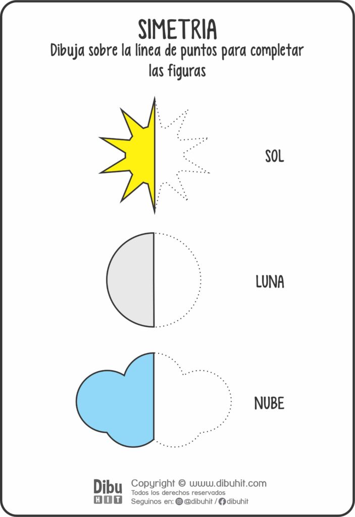 Ficha didactica simetria de formas geometricas sol luna nube